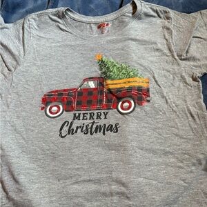 Gray Christmas T-Shirt with Red Truck Design